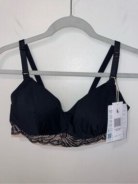 NWT Willow Perfect Pumping Bra w lace detailing and nursing clips black tan sz L